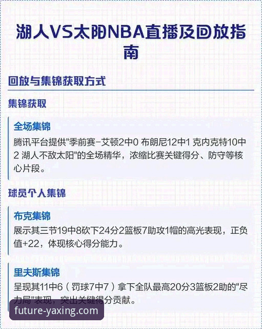 亚星体育平台赛事回放与数据查询操作教程：以湖人vs步行者焦点战为例